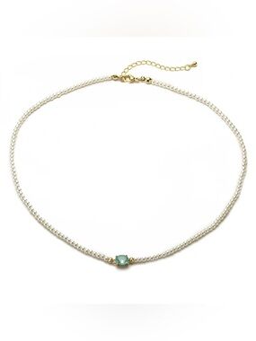 Delicate Pearl Necklace with Blue Gemstone